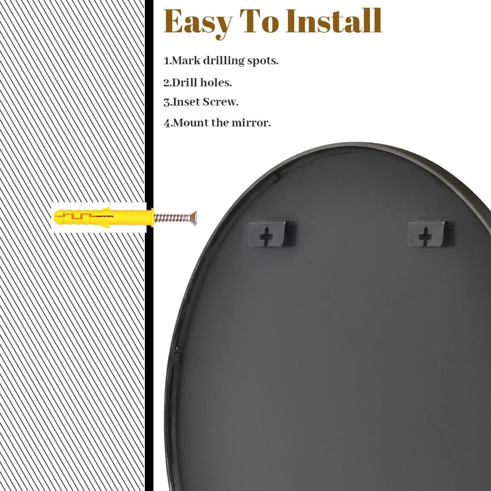 Black Round Bathroom Mirror 30", Thin Metal Frame Wall Mirror