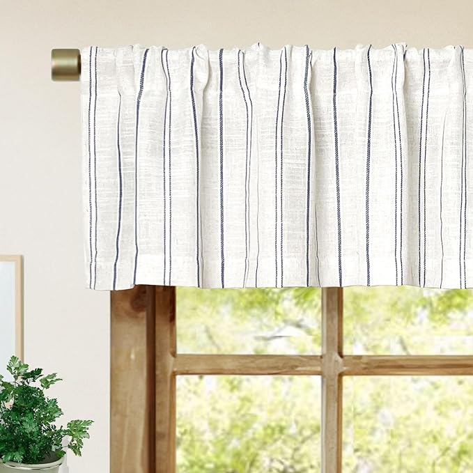 Faux Linen Striped Kitchen Valances by Oindec