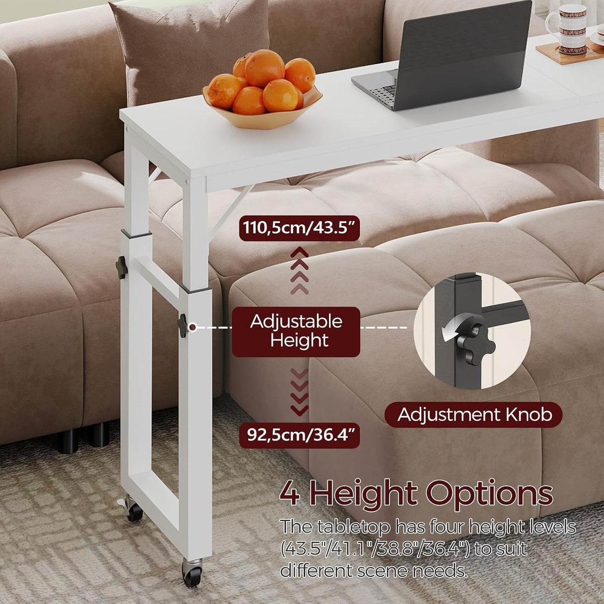 mahancris overbed table with wheels, mobile bed desk, close-up detail