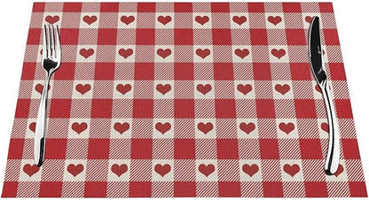 Valentine's Day Placemats Set of 4, Checked Love Hearts Decorative Table Mat 12 - Image 2