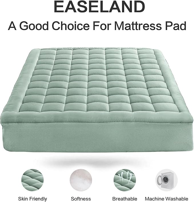 EASELAND King Size Mattress Pad Pillow Top Mattress Cover Quilted Fitted - Image 2