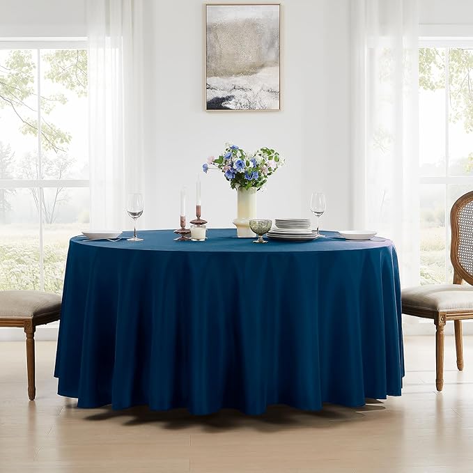 Round Tablecloth 120 Inch Tablecloth 2 Pack Navy Blue Table Cloths Washable - Image 5