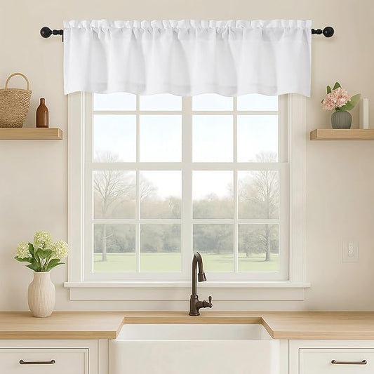 OVZME White Valance for Windows, Light Filtering Thick Textured Small Short by OVZME
