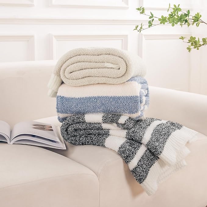 NEXHOME PRO Stripe Cozy Blanket Twin, Knit Fuzzy Throw Blanket - Image 5