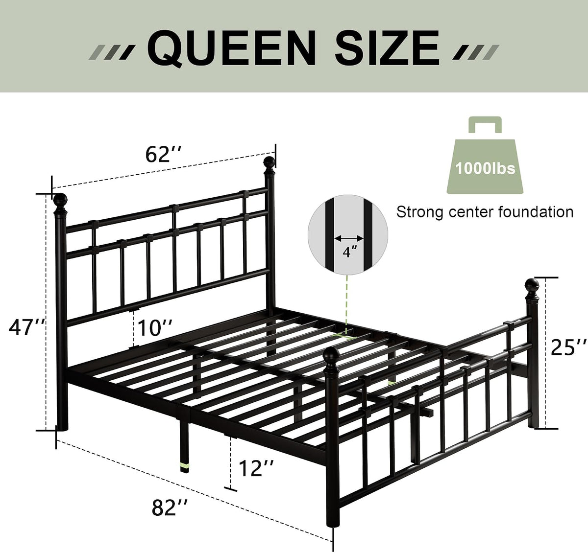 feonase queen metal platform bed frame with victorian shown in use