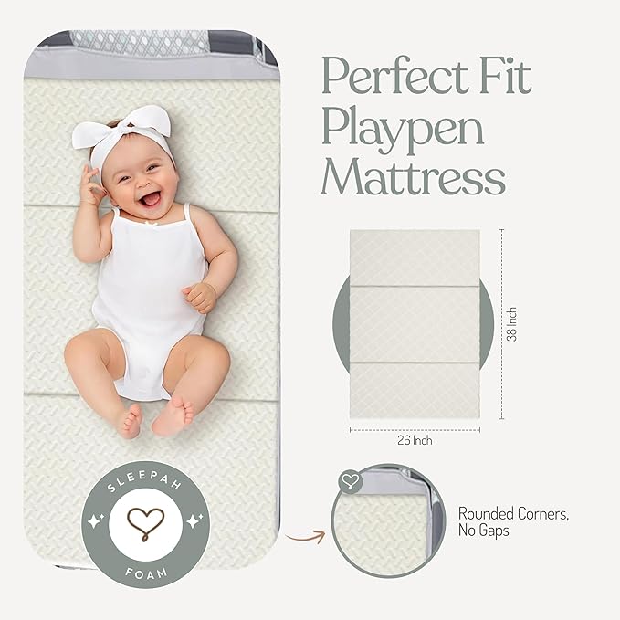 Sleepah Pack and Play Mattress Waterproof & Washable Cover Foldable Tri-Fold - Image 5