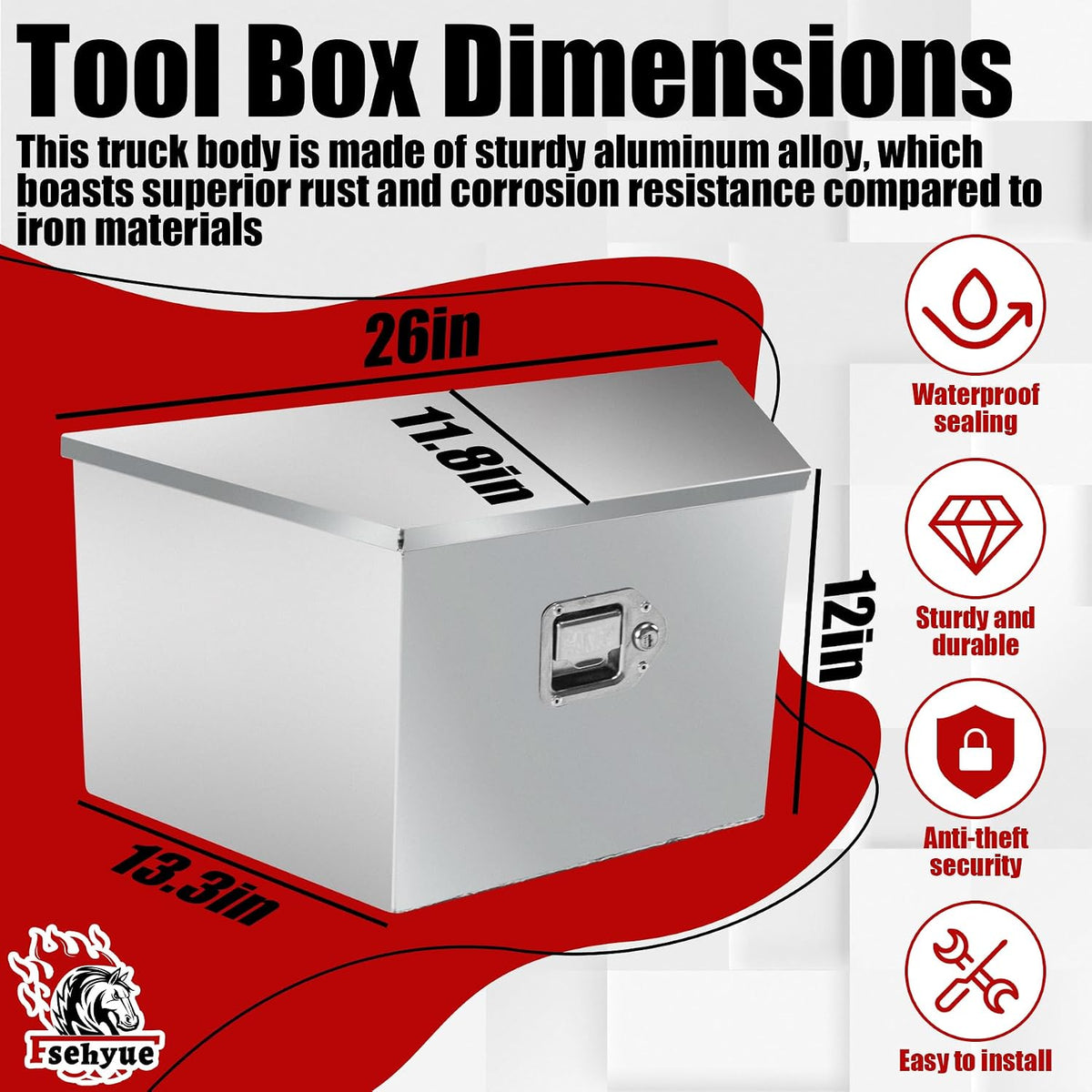 26x13.3x12 inch aluminum trailer tongue tool box heavy shown in use