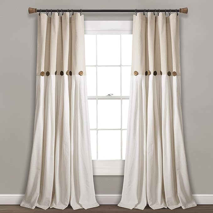 Lush Decor Linen Button Window Curtain Panel, Linen- Country Curtains - Image 2