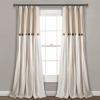 Lush Decor Linen Button Window Curtain Panel, Linen- Country Curtains - Image 2