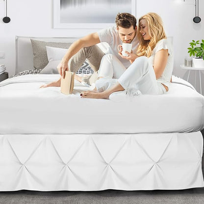 Nestl White Bed Skirt Queen Size, Pinch Pleat Queen Bed Skirt, Hotel Quality - Image 6