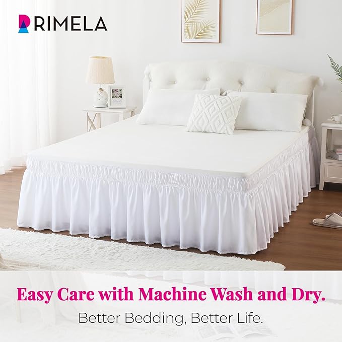 RIMELA White Bed Skirt King Size 16 Inch Drop, Elastic Bed Skirting - Image 5