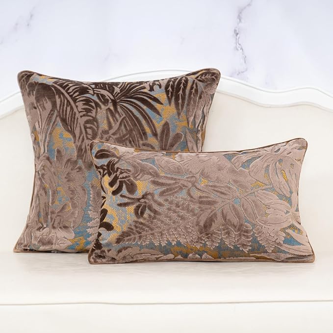 Alerfa Brown Throw Pillow Cover 18x18 Inch, Square Cut Velvet Maple Leaf - Image 3