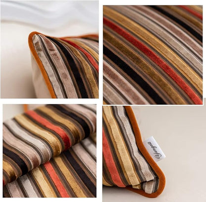 Yangest Orange Striped Throw Pillow Cover Multicolor Velvet Cushion Cover - Image 3