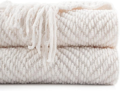 BATTILO HOME Cream White Throw Blanket by BATTILOHOME