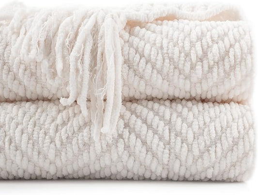 BATTILO HOME Cream White Throw Blanket by BATTILOHOME