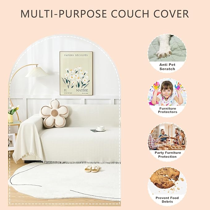 White Couch Cover Blanket Cute Geometrical Jacquard Washable Sofa Cover - Image 6