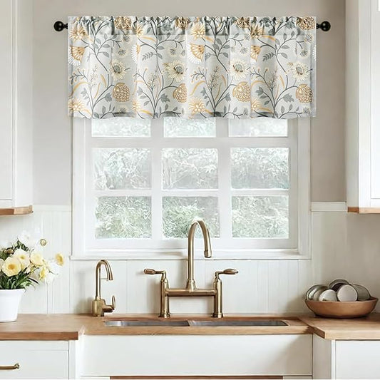 Leeva Kitchen Valances for Windows, 1 Panel Linen Textured Decorative Valance by Leeva