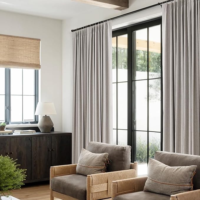 Silver 100% Blackout Pinch Pleated Linen Curtains 108 Inches Long - Image 7