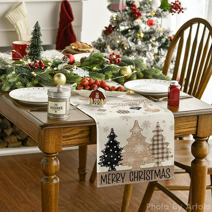 Artoid Mode Brown Pine Trees Snowflake Merry Christmas Table Runner, Winter - Image 4
