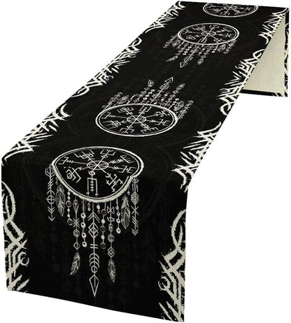 Viking Table Runner, Nordic Ancient Mythical Runes Print Table Runner by Unknown