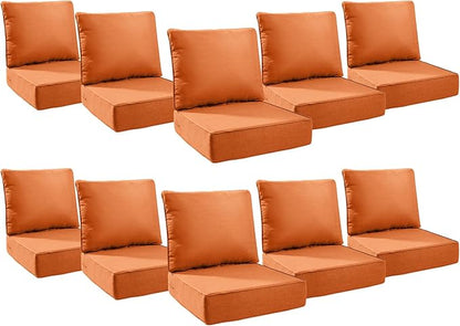 6" Thick Outdoor Cushions 24x24x6, 10-Set Deep Seat Patio Cushions by Pugire