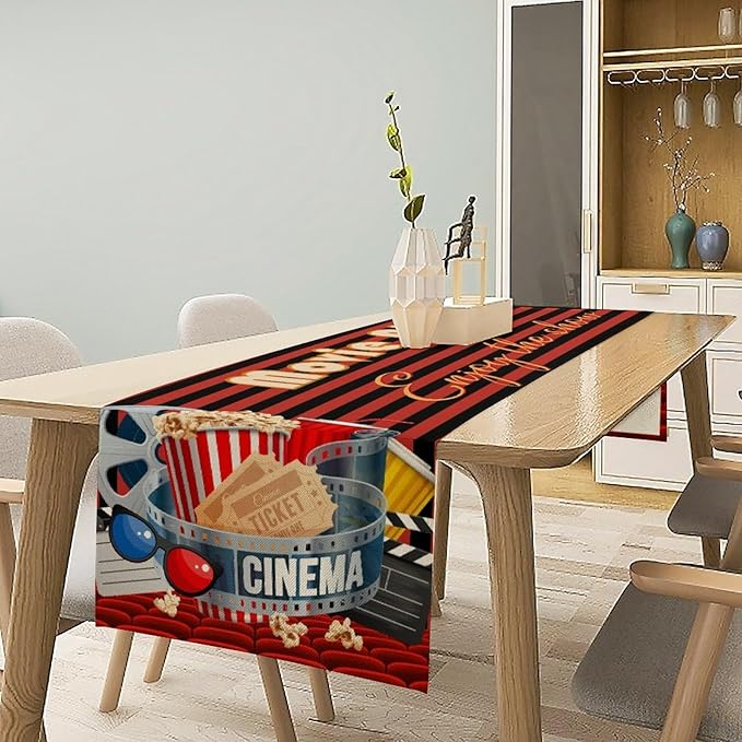 Movie Night Table Runner Popcorn Drink Reel Movie Clapboard Table Decor Movie - Image 2