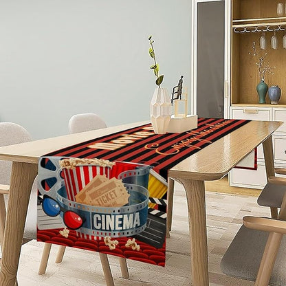 Movie Night Table Runner Popcorn Drink Reel Movie Clapboard Table Decor Movie - Image 2