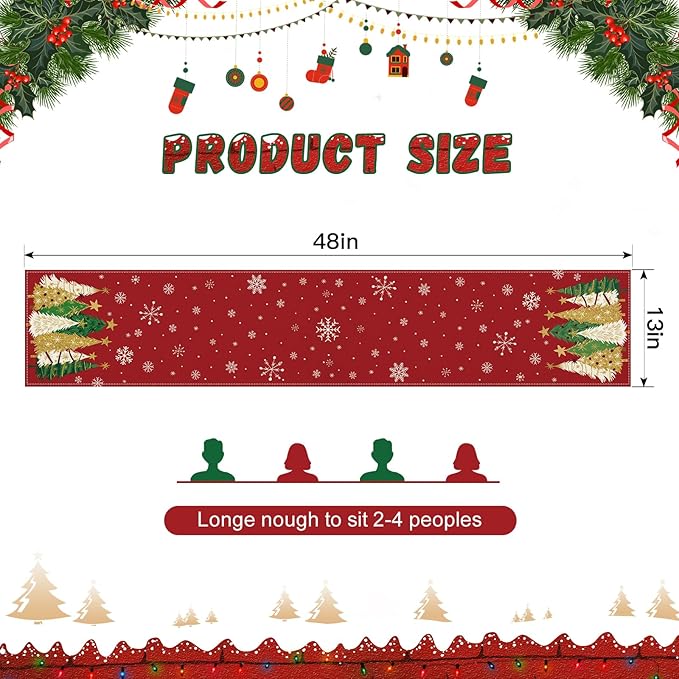 OTOSTAR Snowflakes and Christmas Tree Table Runner, Xmas Seasonal Winter - Image 6