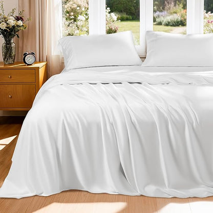 Luxury Mulberry Silk Modal King Size Sheet Set 4pc, Ultra Breathable & Cooling by AiAngu