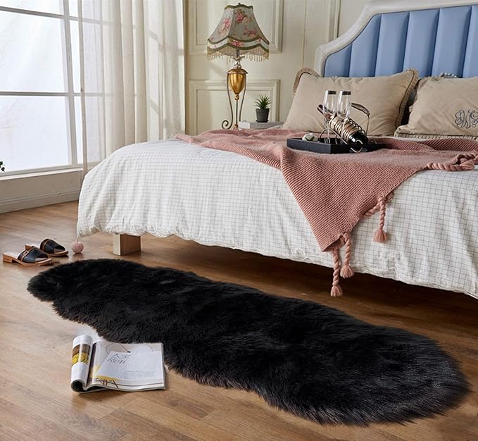 Latepis Black Runner Rugs 2x6 Faux Sheepskin Fur Rug - Image 3