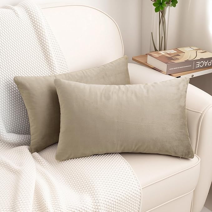 HWY 50 Taupe Velvet Rectangular Throw Pillow Covers 12x20 Inch by HWY50