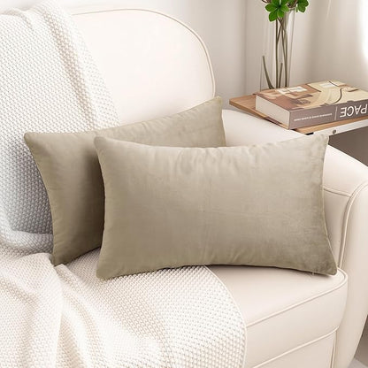 HWY 50 Taupe Velvet Rectangular Throw Pillow Covers 12x20 Inch by HWY50