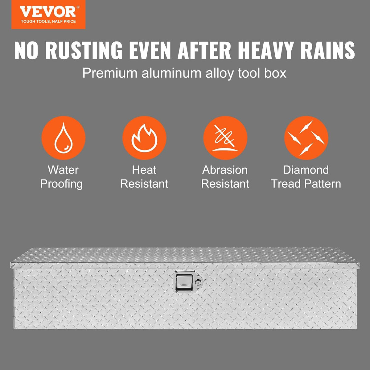 vevor heavy duty aluminum truck bed tool box shown in use