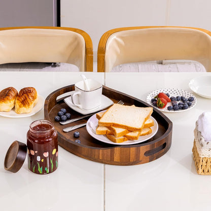housejoy wood serving tray with handle,ottoman tray with showing dimensions