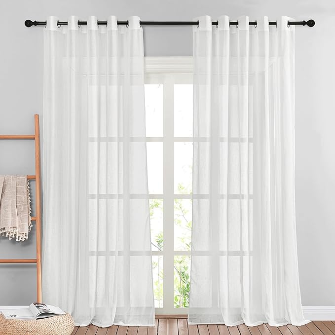 NICETOWN Semi Sheer White Linen Curtains 96 inches Long 2 Panels, Grommet Linen by NICETOWN