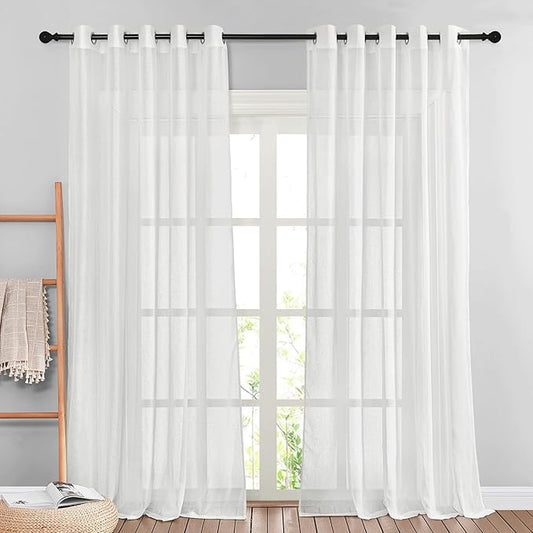 NICETOWN Semi Sheer White Linen Curtains 96 inches Long 2 Panels, Grommet Linen by NICETOWN