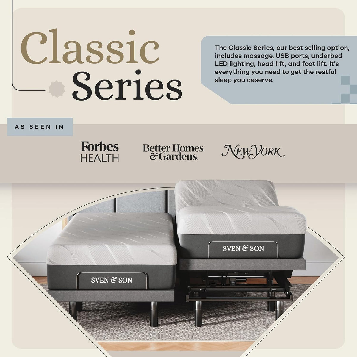sven & son classic adjustable bed base, head shown in use