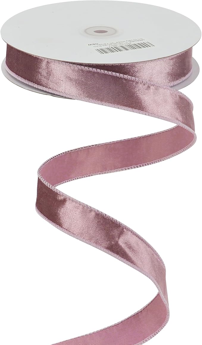 MEEDEE Dusty Rose Velvet 1 Inch Pink Wired Ribbon 25 Yards Crushed Velvet by MEEDEE