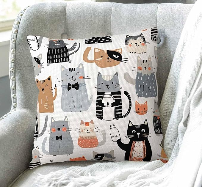 Swono Throw Pillow Cover Funny Cats and Milk Bottle Decorative Pillow Cases - Image 3