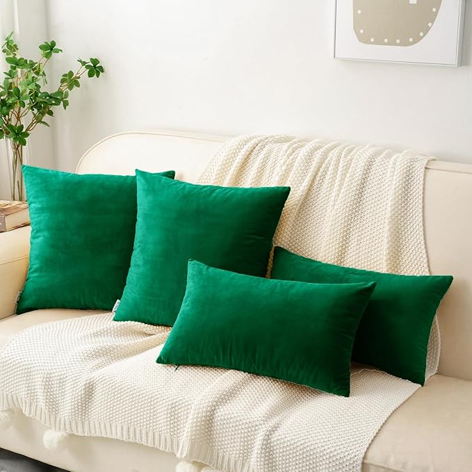 HWY 50 Dark Green Velvet Throw Pillow Covers 16x16 Inch - Image 5