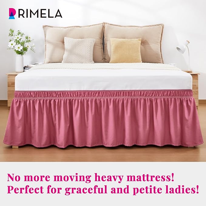 RIMELA Dusty Red Bed Skirt Queen Size 15 Inch Drop, Wrap Around Elastic Bedskirt - Image 4