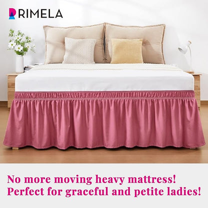 RIMELA Dusty Red Bed Skirt Queen Size 15 Inch Drop, Wrap Around Elastic Bedskirt - Image 4