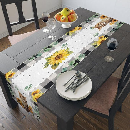 Cat and Sunflower Table Runner, Cotton Linen Cat and Sunflower Table Runner - Image 6