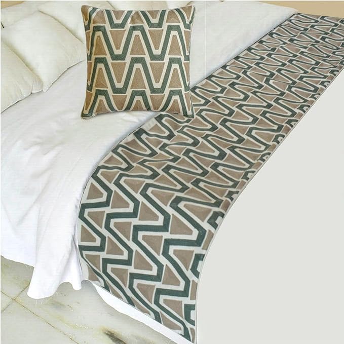 The HomeCentric Muted Green & Mocha Brown Bed Runner - Image 2
