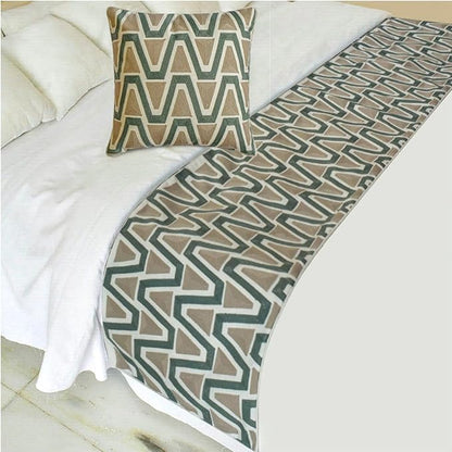 The HomeCentric Muted Green & Mocha Brown Bed Runner - Image 2
