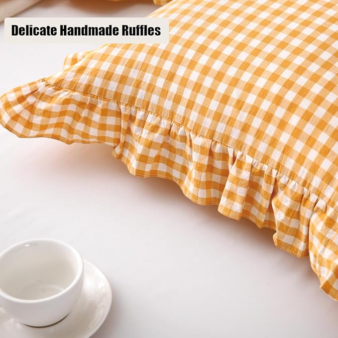 Mustard Yellow Plaid Ruffle Decorative Throw Pillow Covers - Image 6