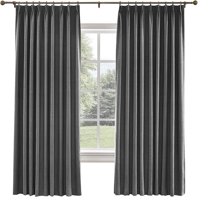 TWOPAGES 26 W x 96 L inch Pinch Pleated Curtain Room Darkening Linen Drapery by TWOPAGES