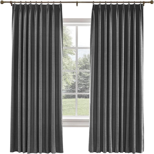 TWOPAGES 36 W x 102 L inch Pinch Pleated Curtain Room Darkening Linen Drapery by TWOPAGES