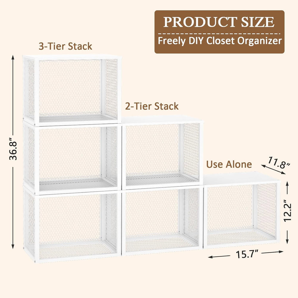 3 Pack Stackable Closet Organizers and Storage Basket, Closet Shelves with Wo...