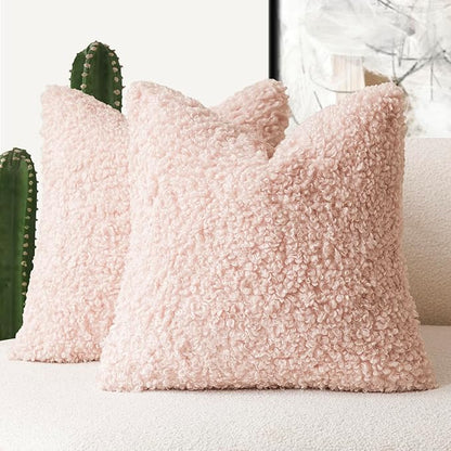 Foindtower 2 Pieces 16x16 Inch Light Pink, Faux Fur Throw Pillow Cover Accent by Foindtower